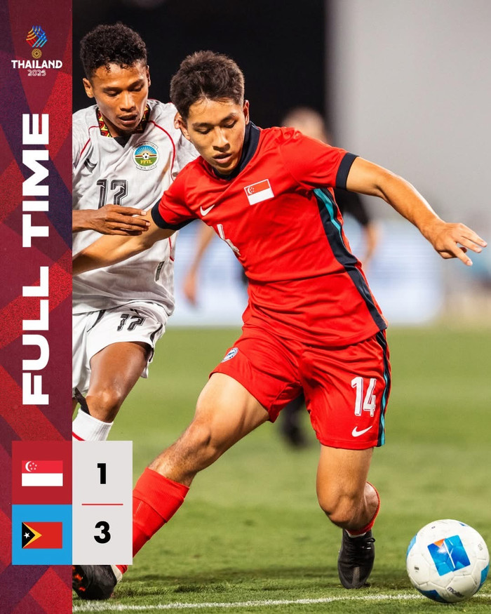 U22 Timor Leste tạo bất ngờ lớn khi đánh bại U22 Singapore 3-1. Ảnh: FAS