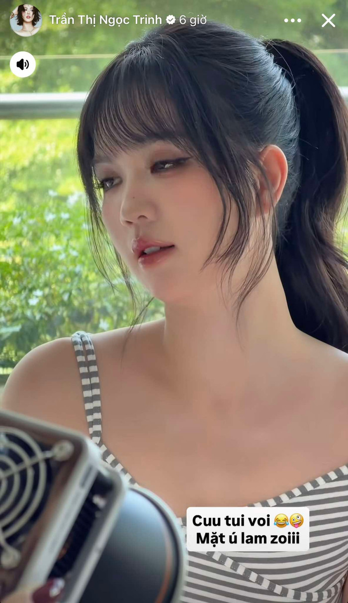 Ngọc Trinh hài hước 'kêu cứu' vì ngoại hình tăng cân khá nhiều so với trước đây. (Ảnh FBNV)