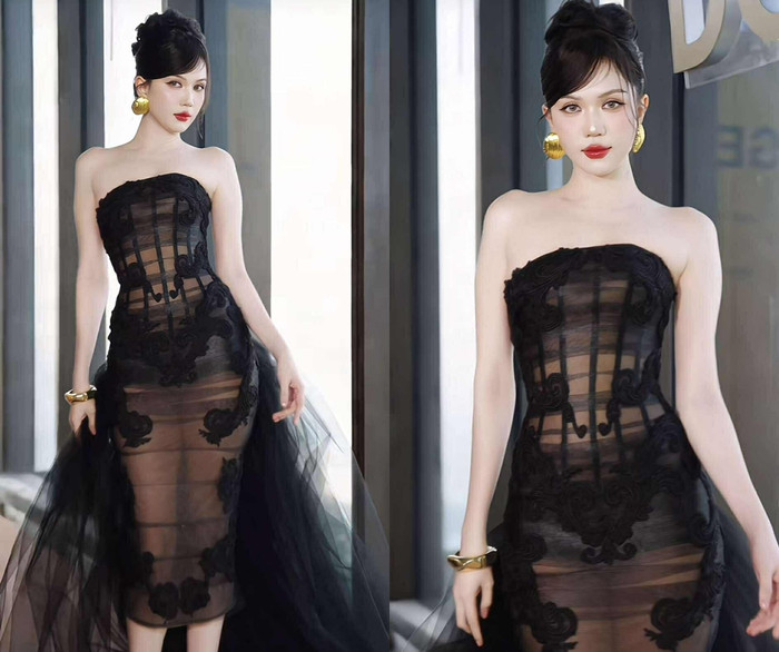 Hình ảnh mới đây của Ngọc Trinh tại một sự kiện thời trang. Nhiều netizen nhận xét trông gương mặt của cô bầu bĩnh, đầy đặn hơn vì tăng cân. (Ảnh chụp màn hình)