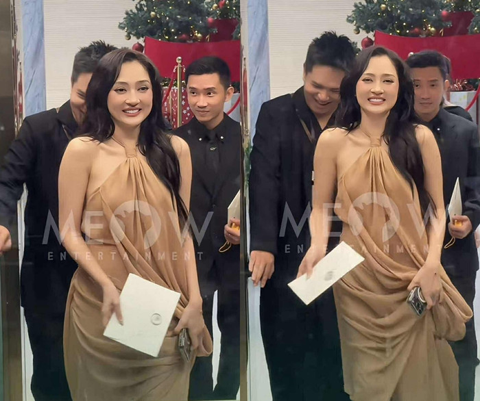 Bảo Anh rạng rỡ xuất hiện tại một tiệc cưới diễn ra vào tối 7/12, tại TP.HCM. (Ảnh từ TikTok Meow Entertainment)