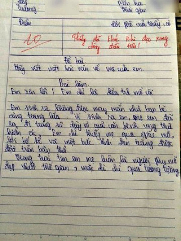 Bài văn viết về mẹ gây xúc động.