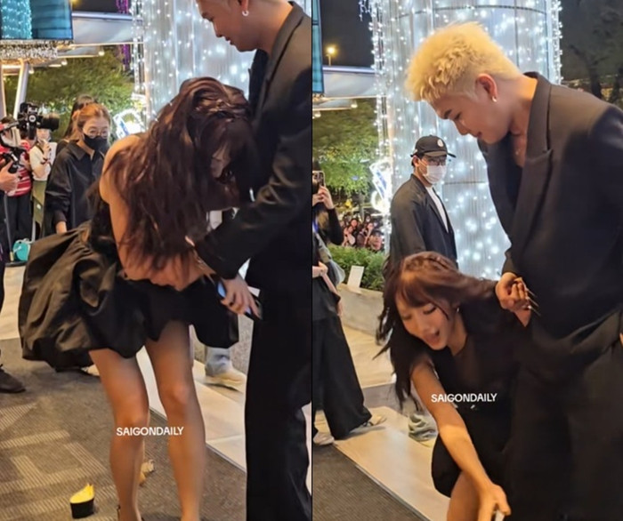 Nữ ca sĩ Emily gặp sự cố khi xuất hiện tại một sự kiện gần đây. (Ảnh từ TikTok Saigondaily)