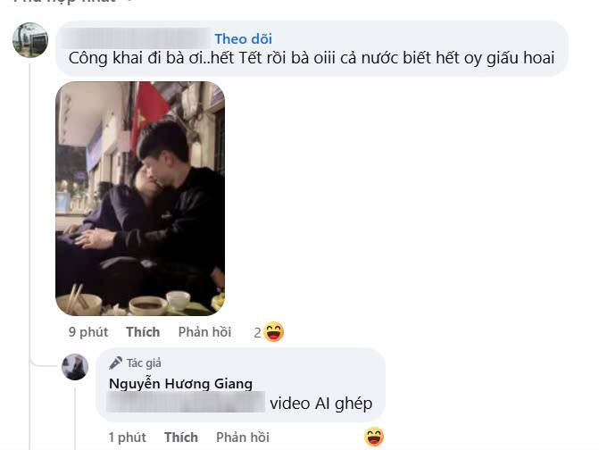 Hương Giang phản hồi về bức ảnh khóa môi Phú Cường. (Ảnh chụp màn hình)
