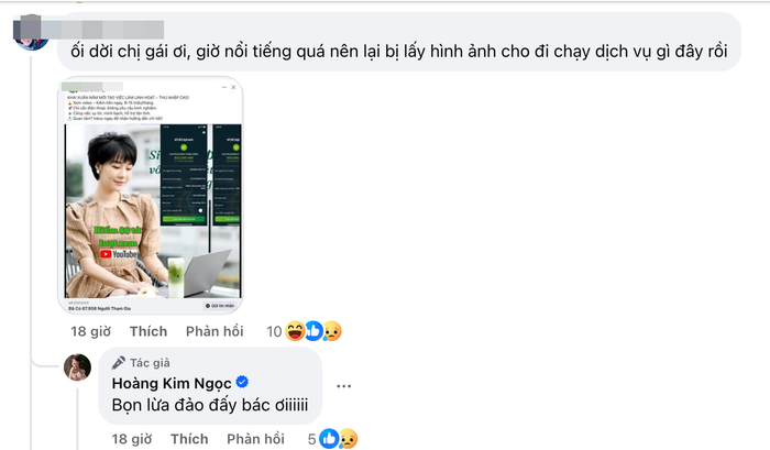 Một khán giả phản ánh việc Hoàng Kim Ngọc bị lợi dụng hình ảnh để trục lợi. (Ảnh chụp màn hình FBNV)