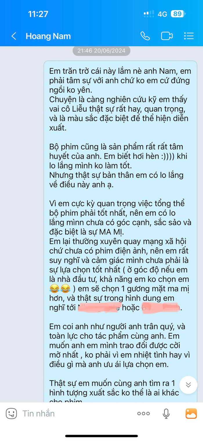 Sao phim Đèn Âm Hồn - Hoàng Kim Ngọc công khai tin nhắn với đạo diễn Hoàng Nam, tiết lộ từ từ chối vai diễn - FBNV.