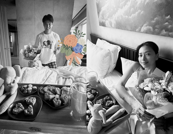 Ngô Thanh Vân khoe được chồng nấu ăn, tặng bó hoa lãng mạn ngay ngày Valentine. (Ảnh FBNV)
