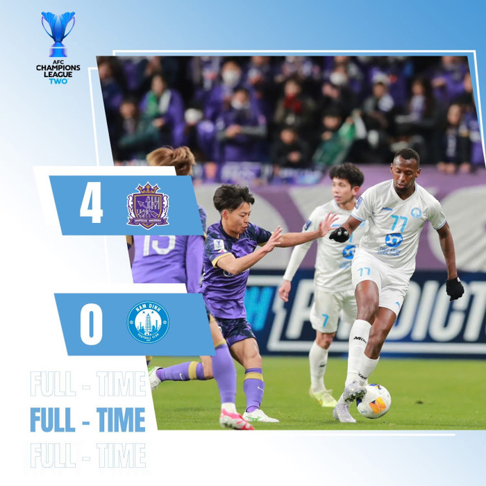 Đội bóng của Nguyễn Xuân Son - Nam Định FC tiếp tục thảm bại trước Hiroshima và chính thức bị loại ở sân chơi châu Á. Ảnh: CLB Nam Định