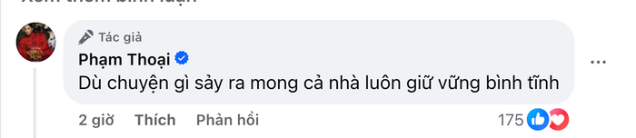 Phạm Thoại cũng để lại dòng bình luận gây chú ý dưới bài viết. (Ảnh chụp màn hình FBNV)