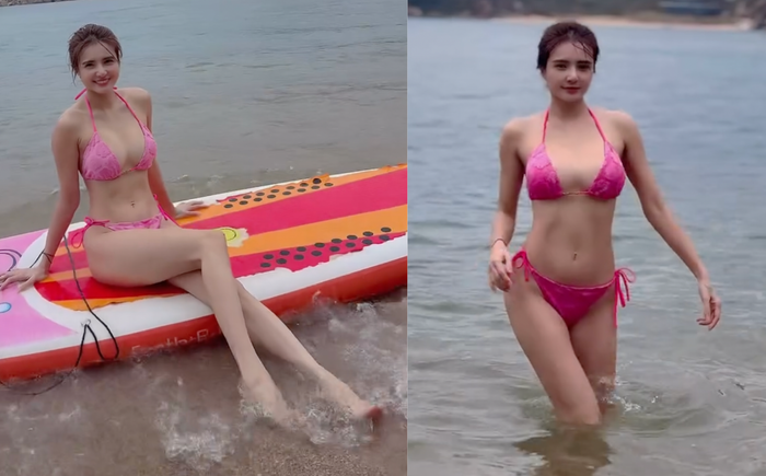 Em gái Công Vinh lại khoe vẻ 'căng tràn' với bikini hai mảnh nhỏ xíu. (Ảnh chụp màn hình)