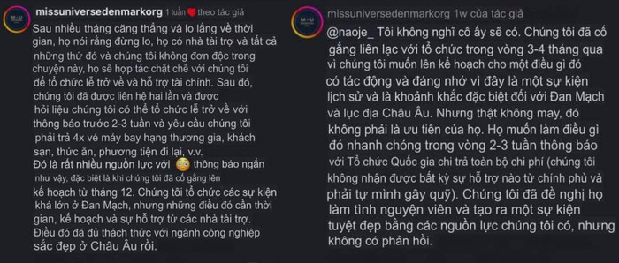 Hoa hậu Hoàn vũ Đan Mạch tiết lộ phía 'cuộc thi mẹ' yêu cầu đơn vị này chi trả những dịch vụ đắt đỏ, nhưng đưa thông báo trong khoảng thời gian gấp rút. (Ảnh chụp màn hình)