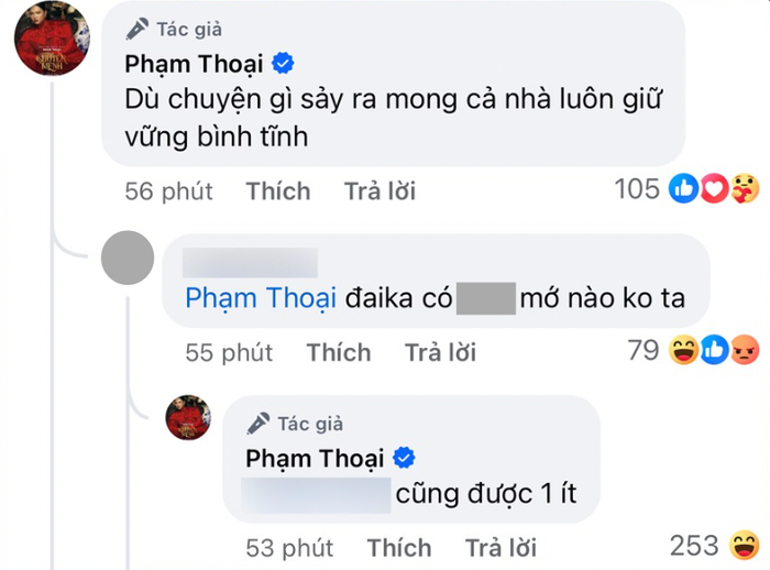 Bình luận đáp trả của Phạm Thoại khi bị mỉa mai 'ăn chặn' tiền từ thiện. 