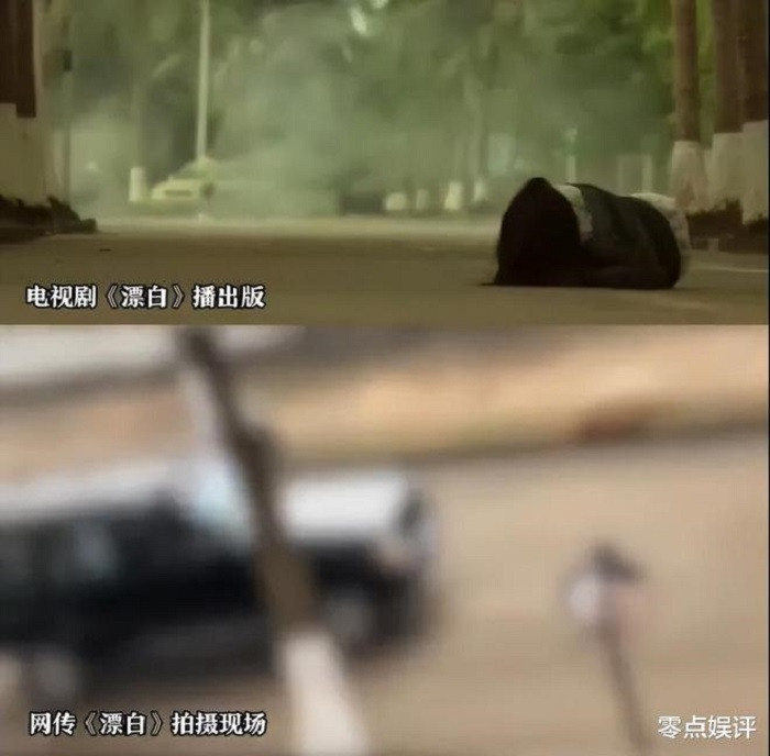 Sự khác biệt khi Triệu Kim Mạch (hình trên) và nữ diễn viên đóng thế thực hiện cảnh quay. (Ảnh: NetEase)