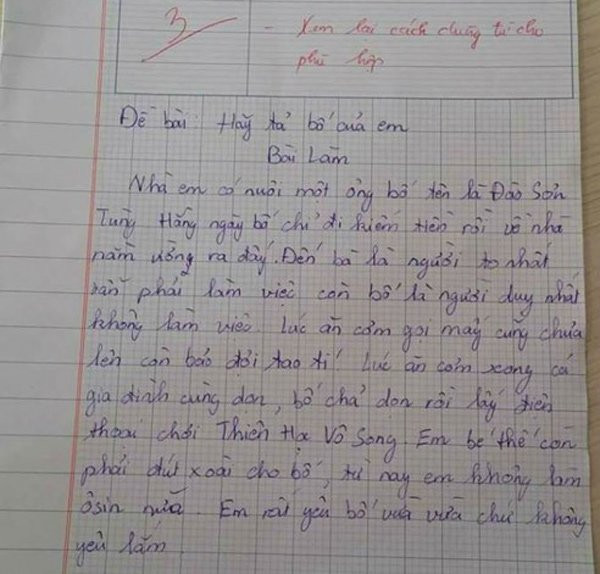 Bài văn tả về bố khiến dân mạng cười ngất