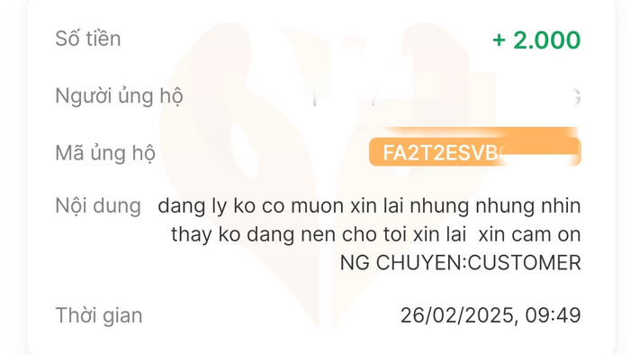 Có tài khoản muốn 'xin lại tiền' sau khi chuyển khoản ủng hộ bé Bắp chữa bệnh. 