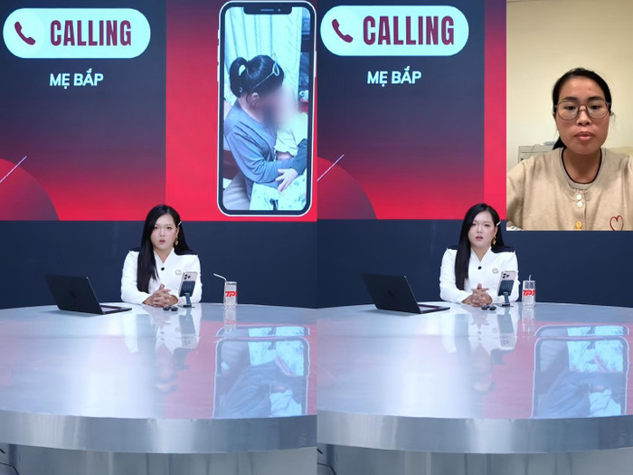 Phạm Thoại kết nối với mẹ bé Bắp tại livestream.