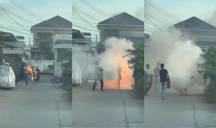 Phát hiện Trung tạt xăng đốt mẹ, hàng xóm nhanh chóng lao đến cứu giúp. 