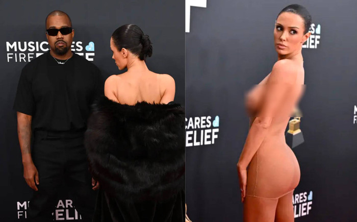 Màn xuất hiện của vợ Kanye West tại lễ trao giải Grammy 2025 gây tranh cãi dữ dội vì phản cảm. (Ảnh tổng hợp)