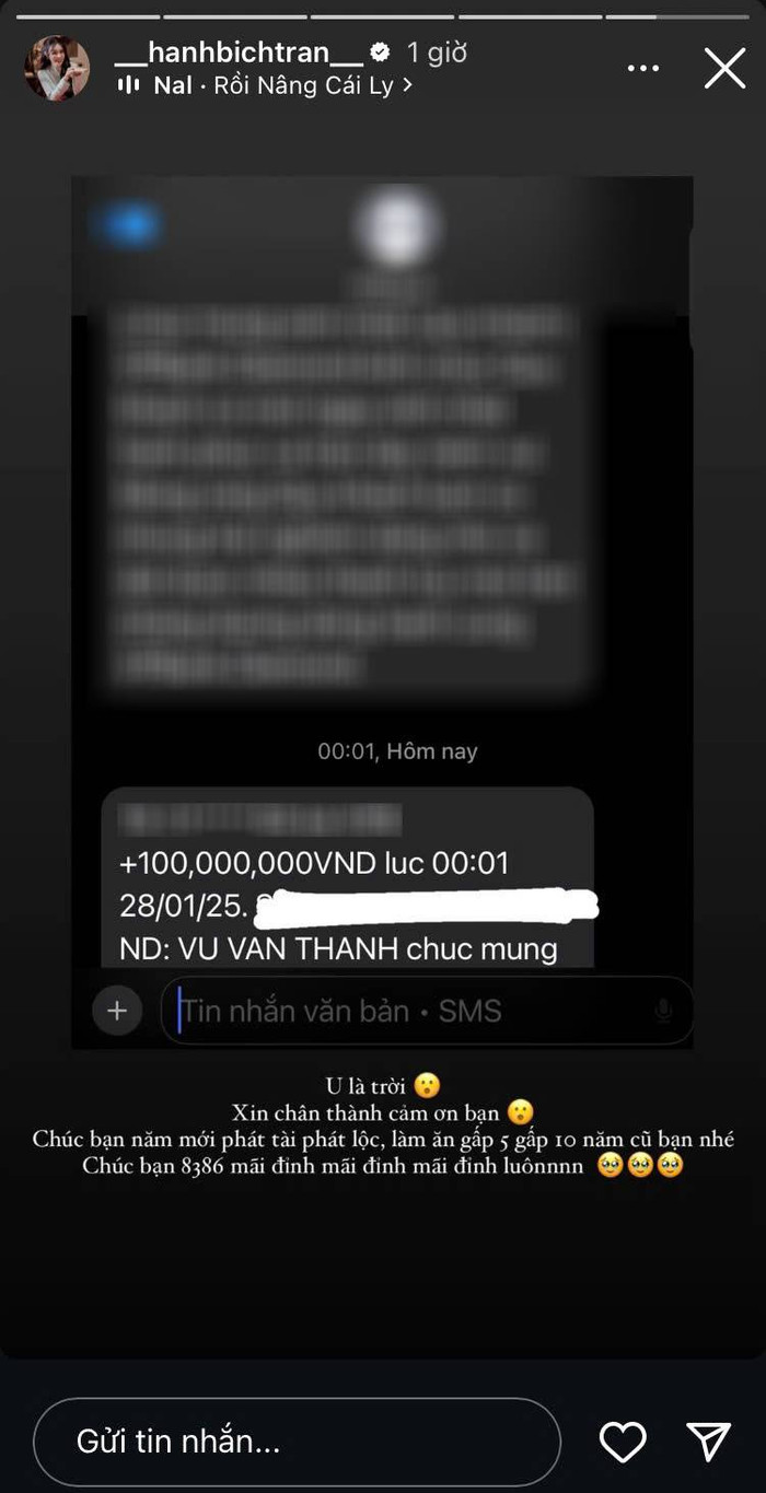 Vũ Văn Thanh chuyển khoản 100 triệu đồng tặng bạn gái nhân dịp sinh nhật. (Ảnh chụp màn hình)