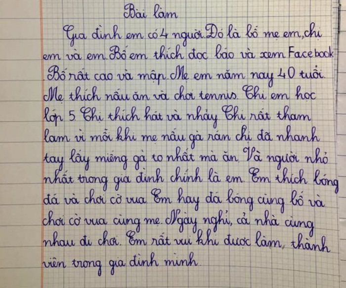 Bài văn tả các thành viên trong gia đình khiến cộng đồng mạng thích thú.