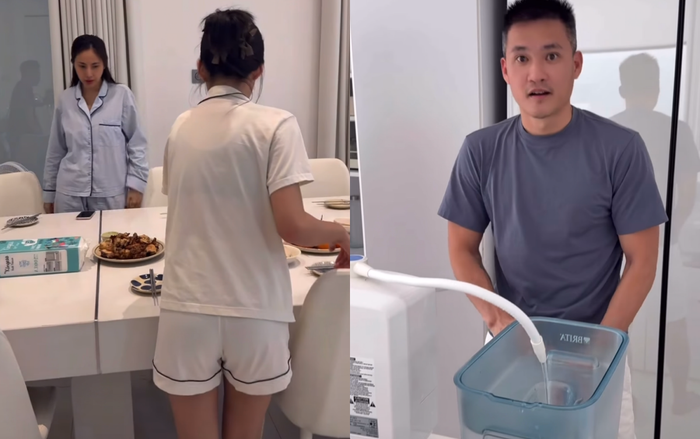 Bé Bánh Gạo - con gái của Công Vinh và Thủy Tiên hiếm hoi xuất hiện cùng bố mẹ.  (Ảnh: FB Lê Khánh Chi)