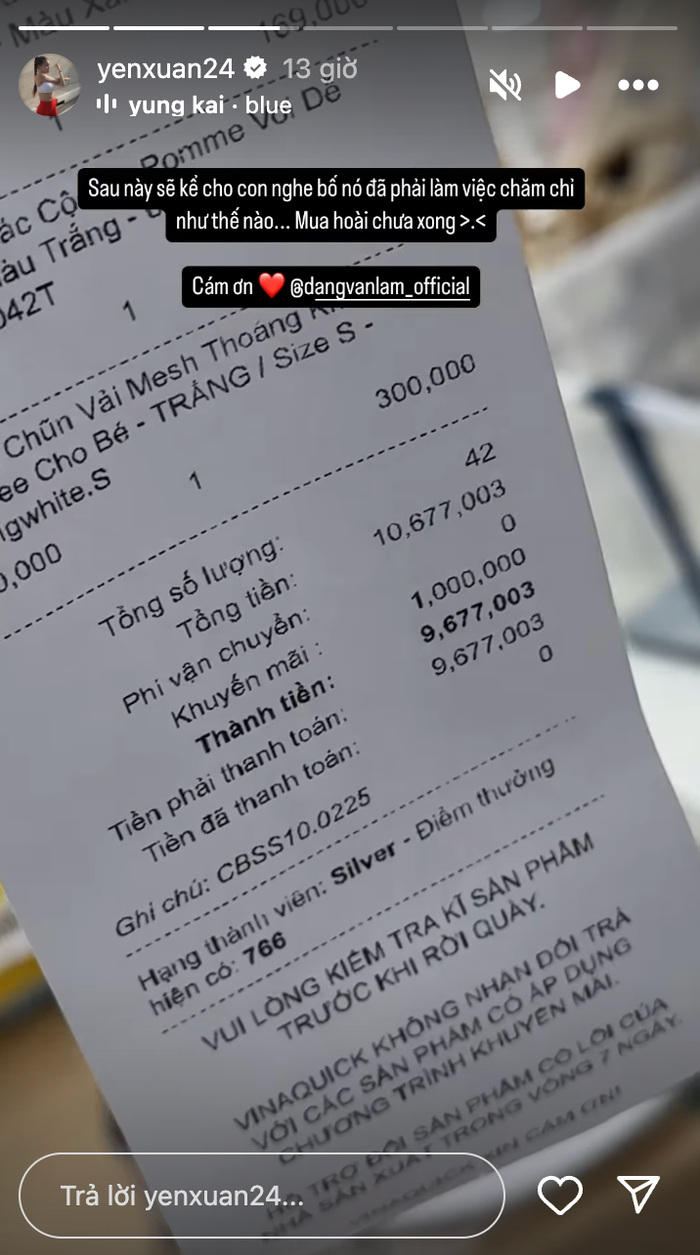 Đặng Văn Lâm chi gần 10 triệu đồng để vợ sắm đồ dùng cần thiết trước ngày con đầu lòng chào đời. (Ảnh chụp màn hình)