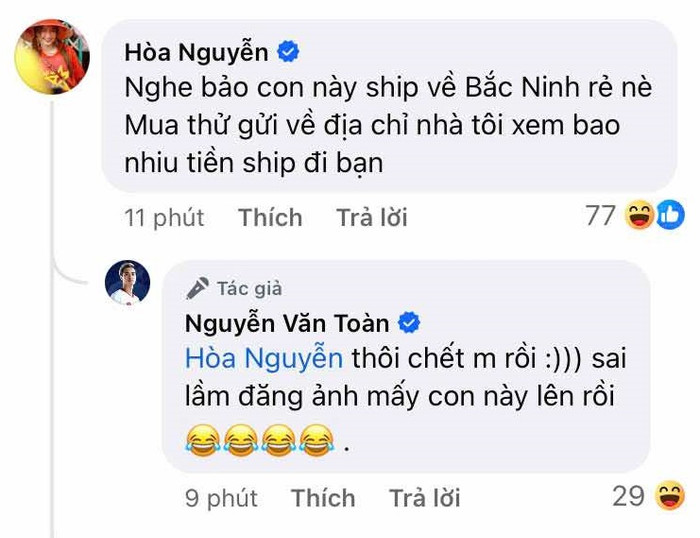 Hòa Minzy và Văn Toàn thoải mái trêu đùa trên mạng xã hội. (Ảnh chụp màn hình)