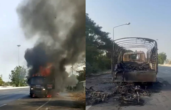 Dàn xe đạp của đội tuyển Việt Nam bị cháy.