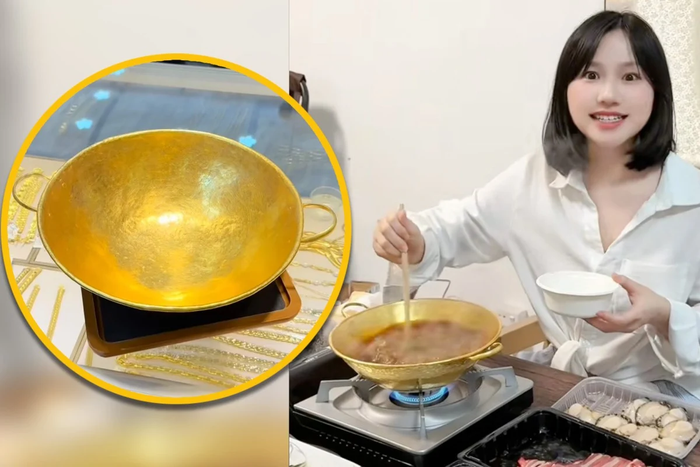 Cô gái xì xụp ăn lẩu bằng chiếc nồi vàng có giá 2,4 tỷ, dân mạng: 'Nước trong nồi cũng có mùi tiền' Ảnh 1