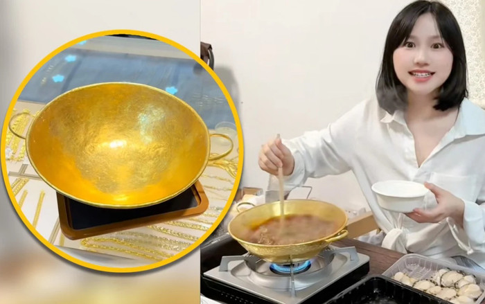 Cô gái xì xụp ăn lẩu bằng chiếc nồi vàng có giá 2,4 tỷ, dân mạng: 'Nước trong nồi cũng có mùi tiền' Ảnh 2