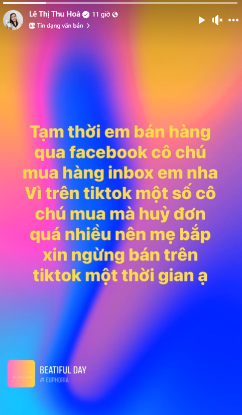Mẹ Bắp đăng đàn chia sẻ về việc mình bị hủy đơn bên nền tảng Tiktok