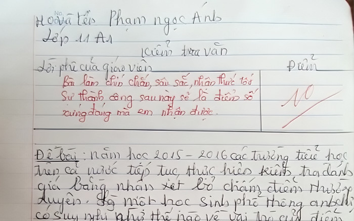 Bài văn 'vai trò của điểm số' đạt điểm 10, lời phê của cô giáo càng gây chú ý hơn Ảnh 2