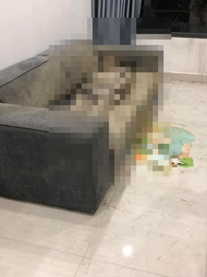 Thi thể cô gái đã khô trên ghế sofa.