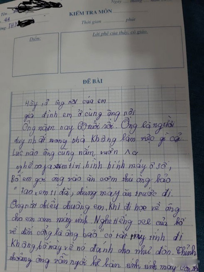 Bài văn tả ông nội của học sinh tiểu học khiến dân tình cười ngất.