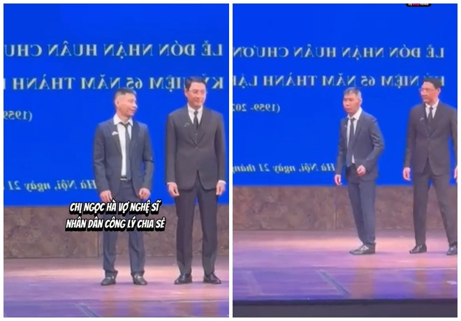 Khoảnh khắc NSND Công Lý bước đi trên sân khấu để nhận bằng khen khiến nhiều người xúc động. (Ảnh Ở đây có sao)