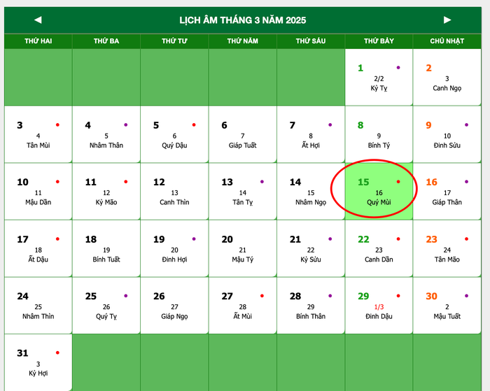 Lịch âm hôm nay 15/3/2025 Ảnh 1