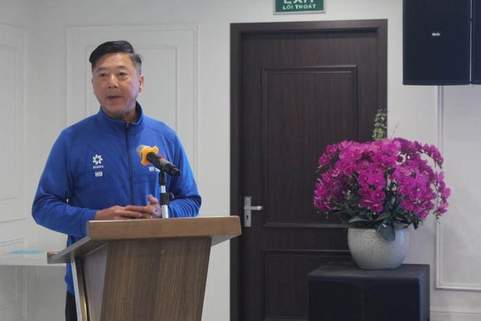 HLV Lê Huỳnh Đức đã xuất hiện tại buổi khai mạc khóa học huấn luyện viên chứng chỉ C AFC/VFF. Ảnh: VFF