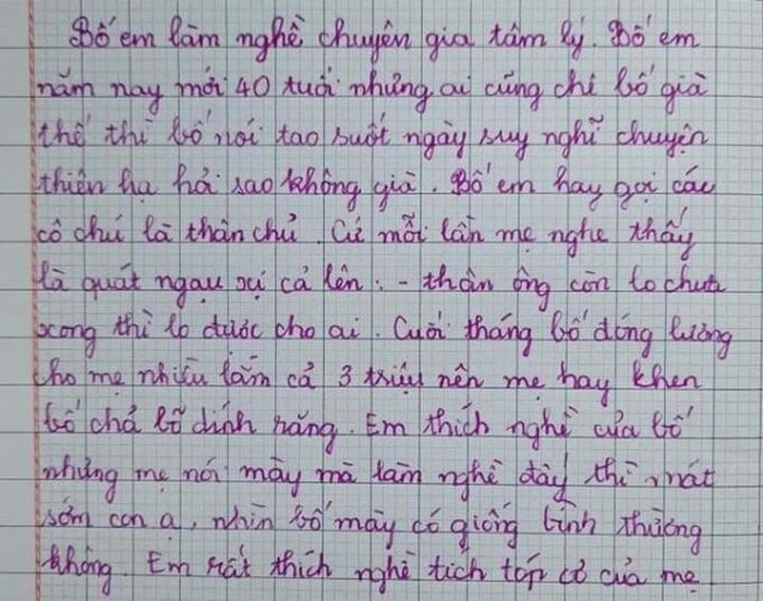Bài văn tả bố làm chuyên gia tâm lý nhận được sự bàn luận rôm rả của cộng đồng mạng.