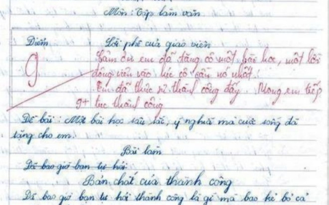 Bài văn viết về sự thành công đạt 9 điểm, cô giáo để lại 4 dòng lời phê gây chú ý Ảnh 2