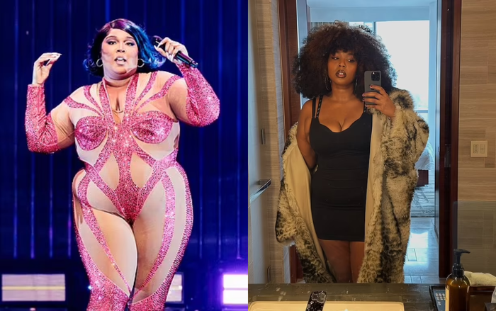 Lizzo đã trải qua một hành trình tập luyện khắc nghiệt và giảm cân trong hai năm qua. (Hình bên trái chụp năm 2023 và bên phải chụp năm 2025)