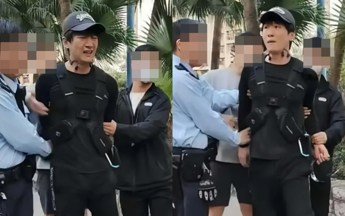 Hình ảnh nam diễn viên Chu Vĩnh Hằng bị cảnh sát bắt giữ vì vi phạm luật giao thông. (Ảnh: Sohu)