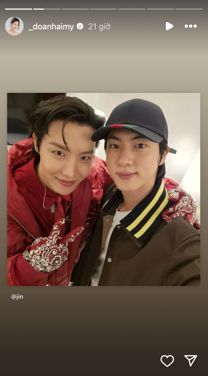 Vợ Đoàn Văn Hậu công khai bày tỏ sự quan tâm với hai thành viên đình đám của BTS. (Ảnh chụp màn hình)