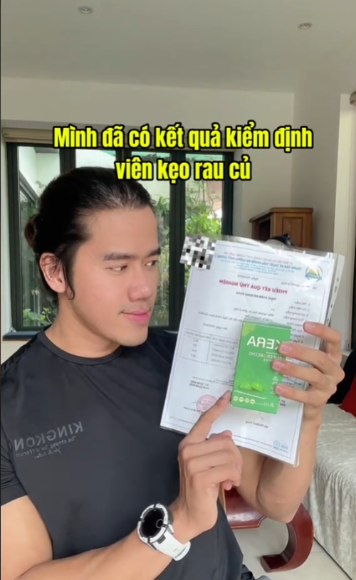 Tiktoker Sư Tử Ăn Chay chia sẻ kết quả kiểm nghiệm kẹo rau củ KERA của công ty Quang Linh Vlogs và Hằng Du Mục