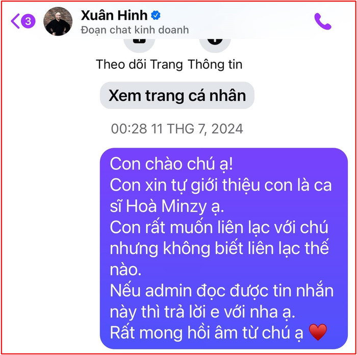 Hòa Minzy hé lộ tin nhắn với NSƯT Xuân Hinh Ảnh 2