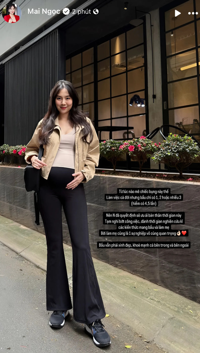 MC Mai Ngọc khoe nhan sắc rạng rỡ khi mang thai con đầu lòng. (Ảnh: FBNV)