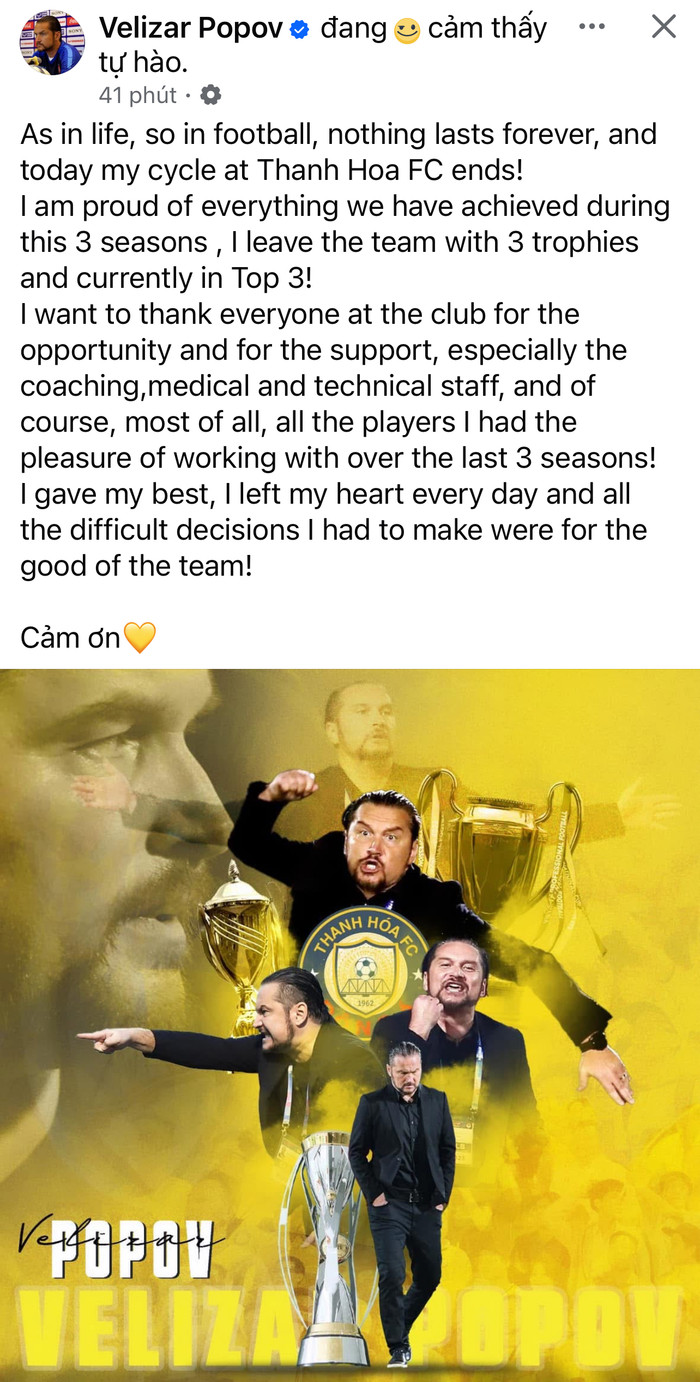 HLV Popov rời CLB Thanh Hóa trong sự ngỡ ngàng của nhiều người. Ảnh chụp màn hình