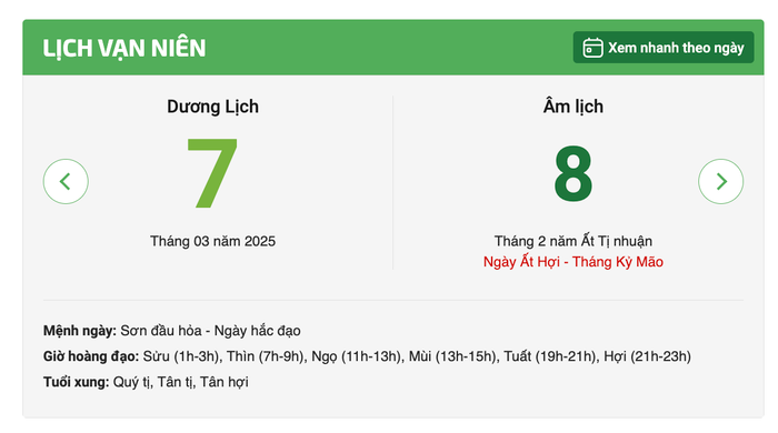 Lịch âm hôm nay 7/3/2025: Kỵ đi xa, cưới hỏi Ảnh 1