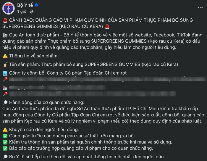 Kẹo rau củ Quang Linh Vlogs có dấu hiệu vi phạm quy định quảng cáo Ảnh 1