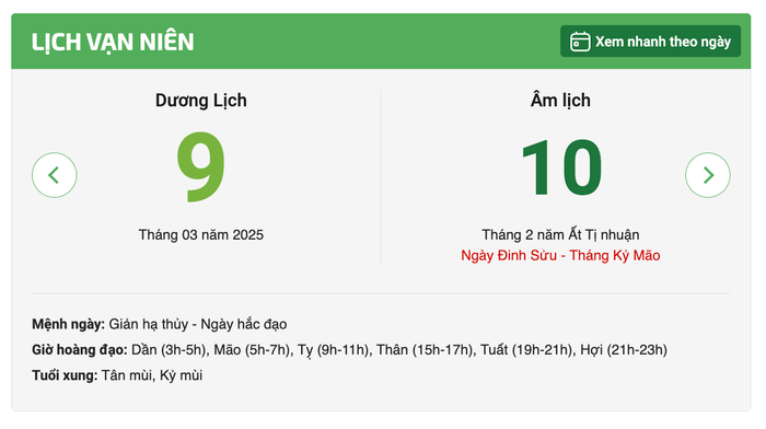 Lịch âm hôm nay 9/3/2025: Hợp sửa nhà, tránh cưới hỏi Ảnh 1