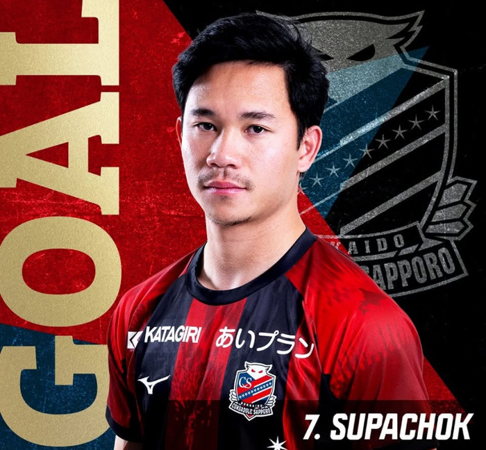 Người hâm mộ Thái Lan đã bùng nổ với khoảnh khắc ghi bàn của tiền đạo Supachok ở J-League 2. Ảnh: Consadole Sapporo