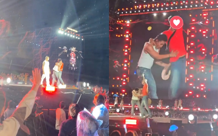 Sơn Tùng bị fan cuồng nhảy lên ôm chặt người, liên tục có hành động gây đau đớn cho nam ca sĩ. Ảnh: Sưu tầm